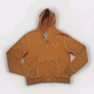 TRUE RELIGION Sweatshirt Big T Zip Up Hoodie Embroidered Jacket size L Wears Onc